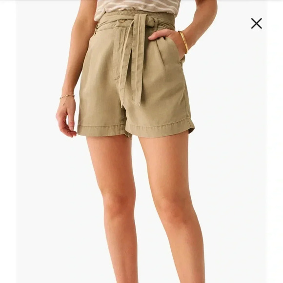 NWT!! Faherty - Arlie Tie Waist Shorts - Oakwood Khaki - Size XL - Picture 1 of 10